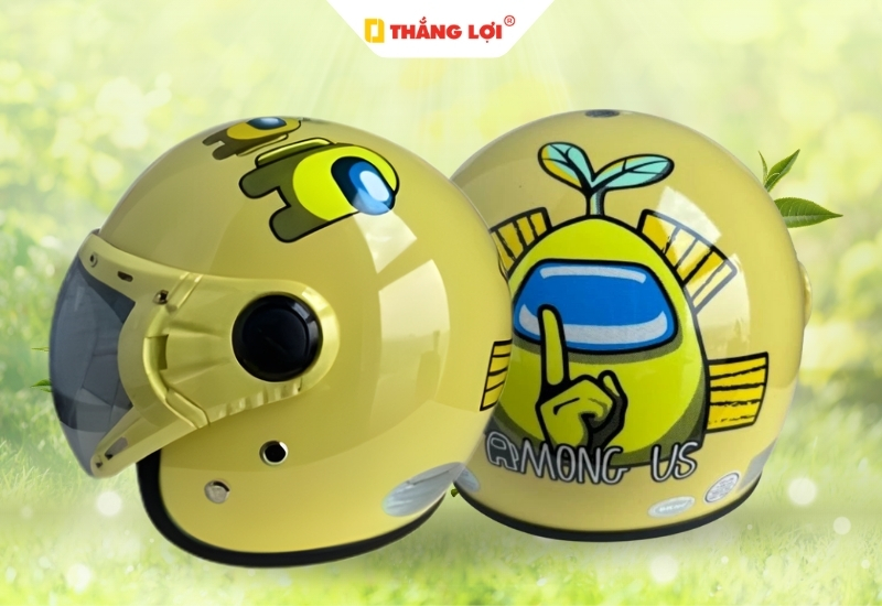 Nón bảo hiểm 3 phẩn 4 in logo hoạt hình Among Us