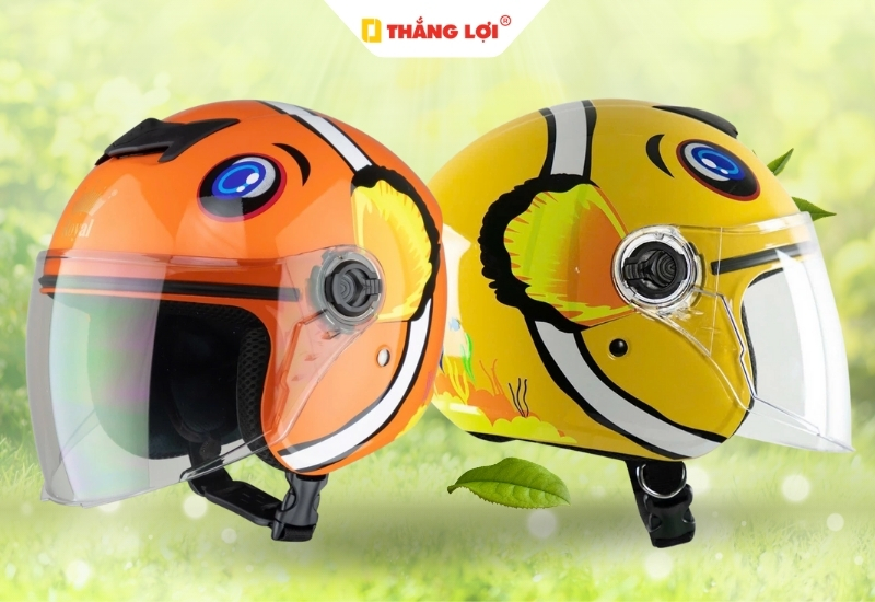 Nón bảo hiểm 3 phẩn 4 in logo hoạt hình Cá vàng