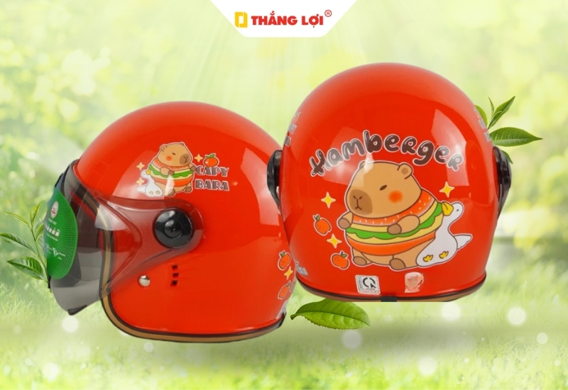 Nón bảo hiểm 3 phẩn 4 in logo hoạt hình Capybara màu cam