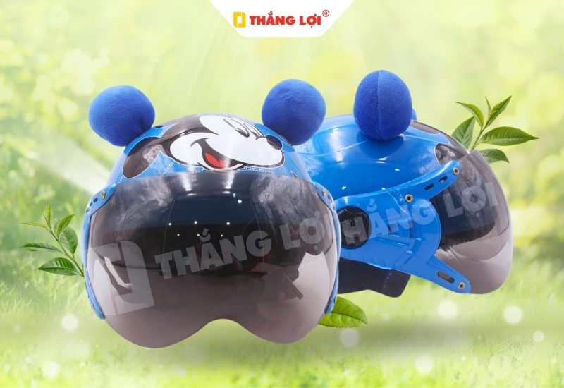 Nón bảo hiểm in logo hoạt hình Chuột Mickey màu xanh dương