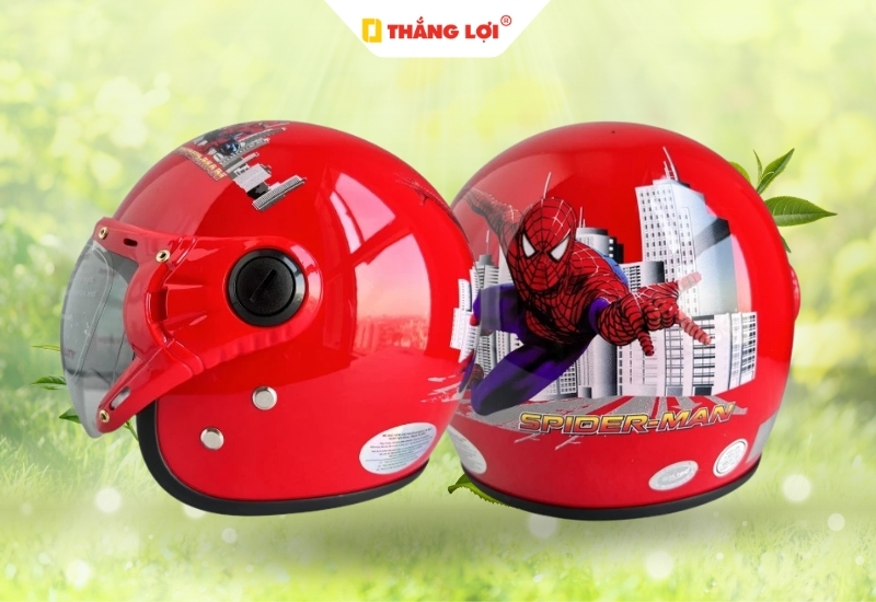 Nón bảo hiểm 3 phẩn 4 in logo hoạt hình người nhện spriderman