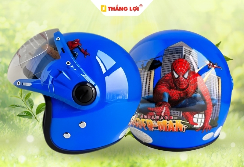 Nón bảo hiểm 3 phẩn 4 in logo hoạt hình Spiderman