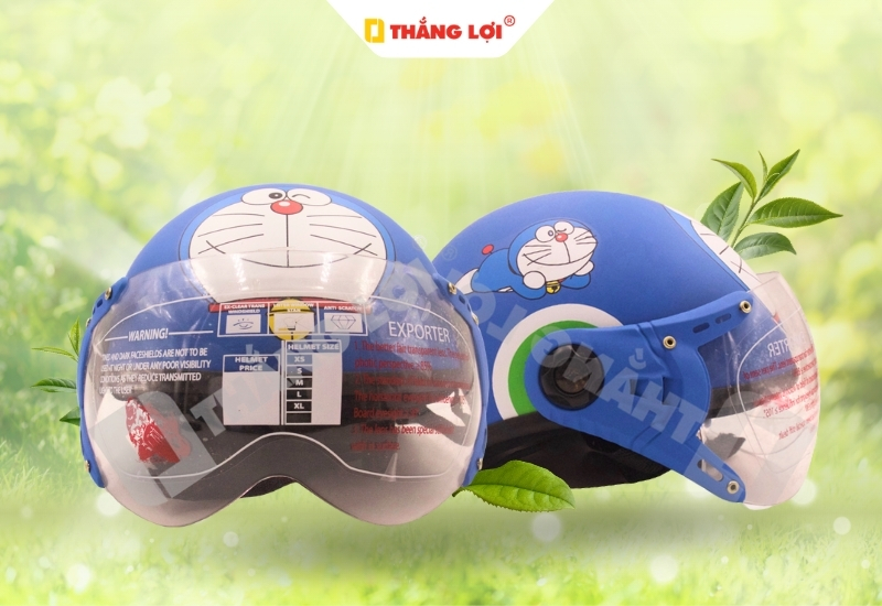 Nón bảo hiểm nửa đầu có kính in logo hoạt hình Doremon