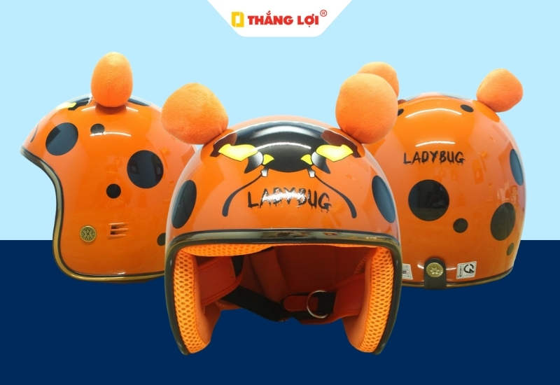 Nón bảo hiểm 3/4 màu cam in hình LadyBug