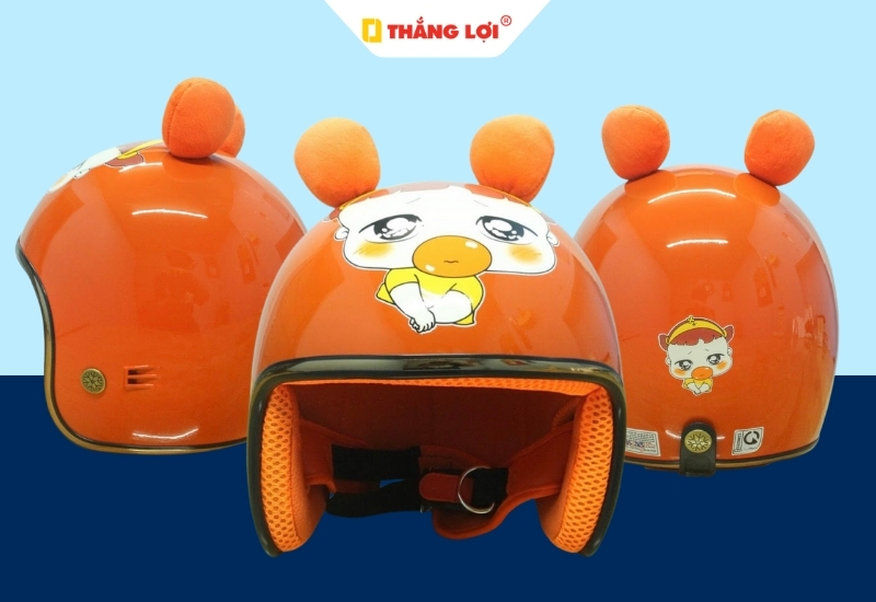 Nón bảo hiểm 3/4 màu cam in hình Quỳnh Aka