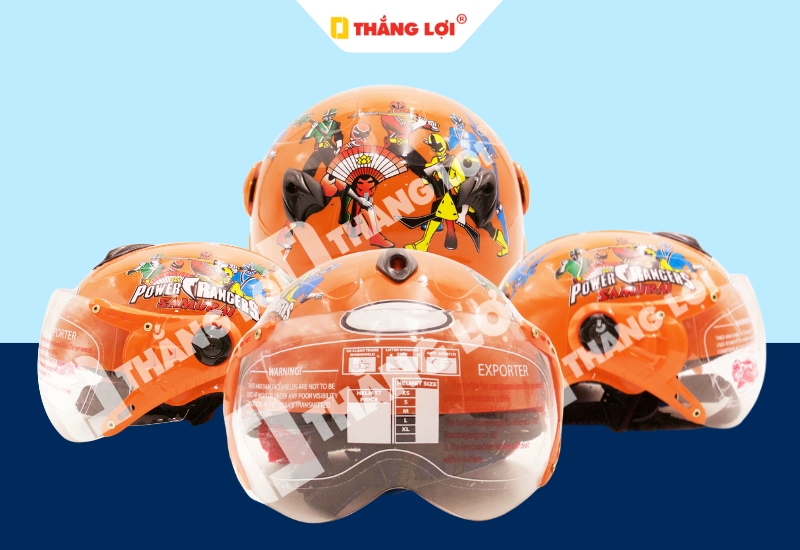 Nón bảo hiểm nửa đầu màu cam in hình 5 anh em siêu nhân
