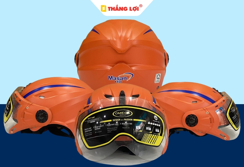 Nón bảo hiểm nửa đầu màu cam in logo thương hiệu Masan