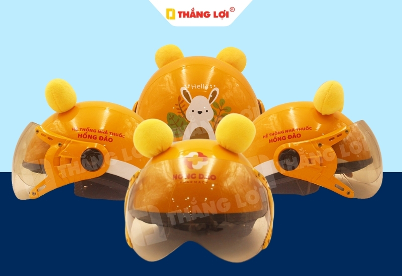 Nón bảo hiểm nửa đầu màu cam in logo hệ thống nhà thuốc Hồng Đào