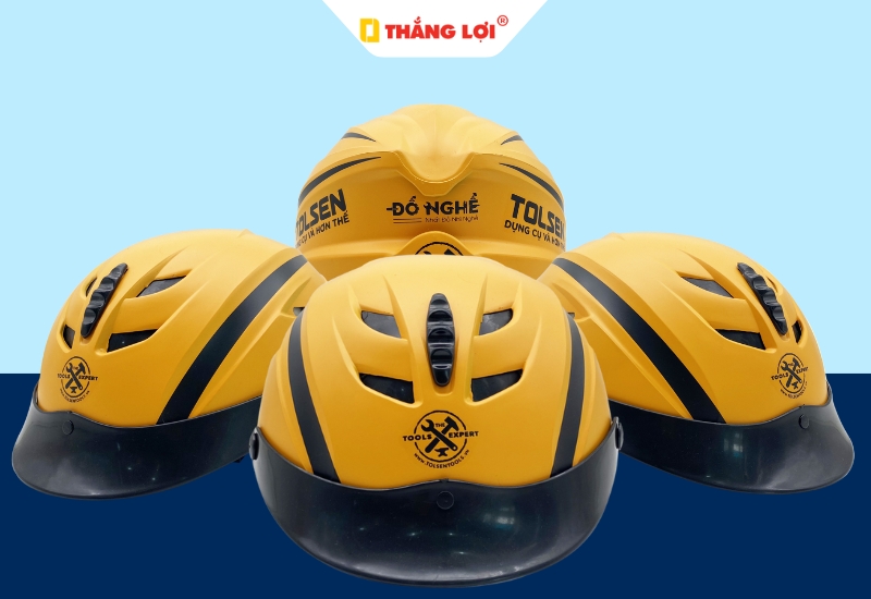 Nón bảo hiểm nửa đầu màu cam in logo thương hiệu dụng cụ đồ nghề Tolsen