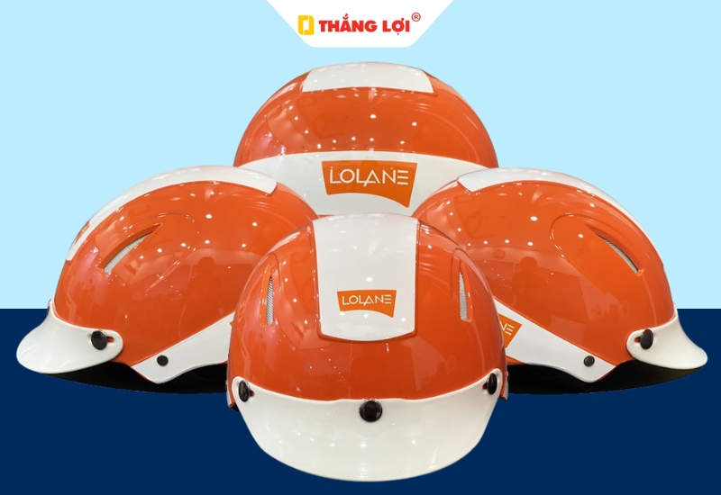 Nón bảo hiểm nửa đầu màu cam in logo thương hiệu làm đẹp Lolane