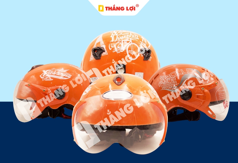 Nón bảo hiểm nửa đầu màu cam in logo thương hiệu Nasroille