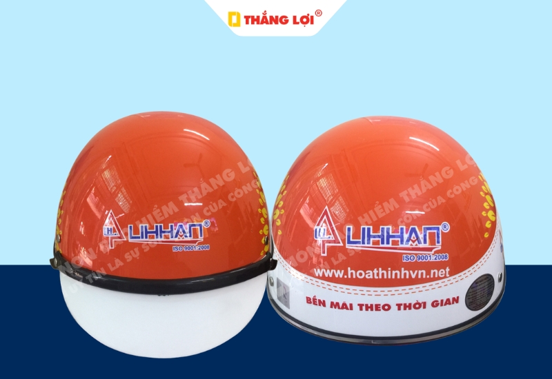 Nón bảo hiểm nửa đầu màu cam in logo thương hiệu nhựa Lihan