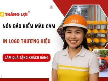 Mẫu nón bảo hiểm màu cam in logo làm quà tặng thương hiệu