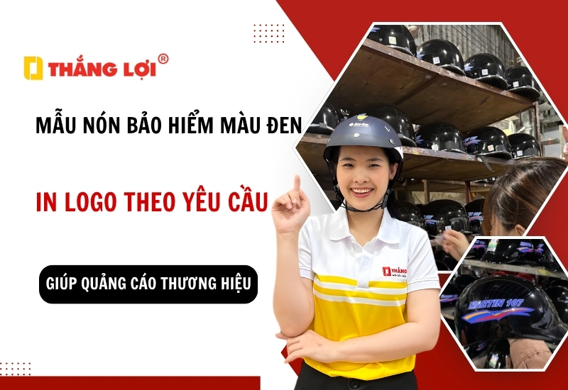 Mẫu nón bảo hiểm màu đen in logo theo yêu cầu
