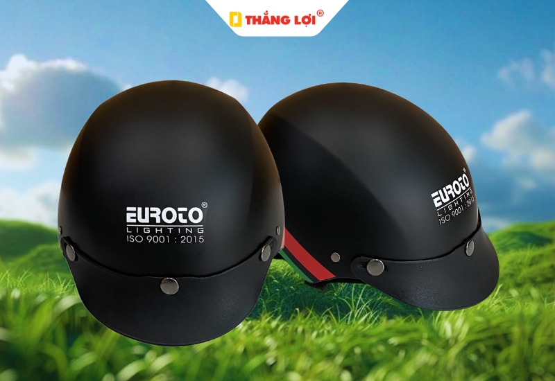 Nón bảo hiểm màu sọc xanh đỏ in logo Euroto