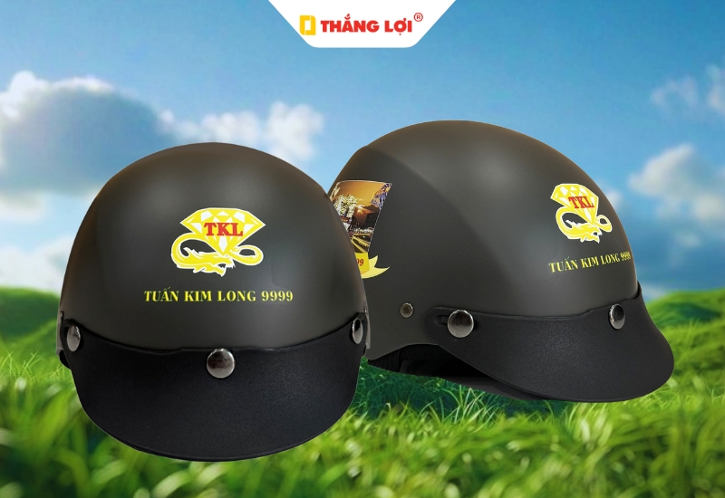 Nón bảo hiểm đen tuyền in logo Tuấn Kim Long 9999