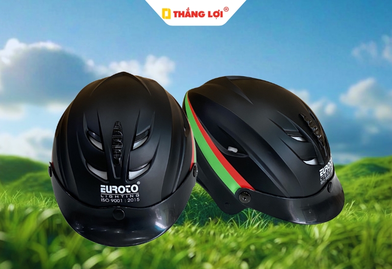 Nón bảo hiểm màu đen 6 lỗ in logo Euroto