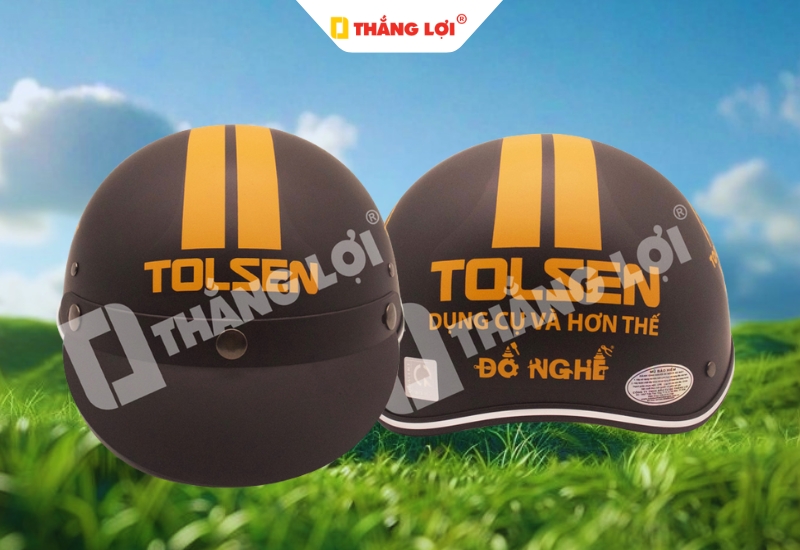 Nón bảo hiểm màu sọc vàng in logo Tolsen