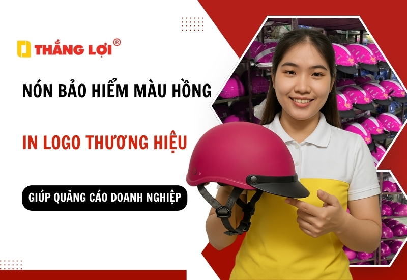 Mẫu nón bảo hiểm màu hồng in logo thương hiệu