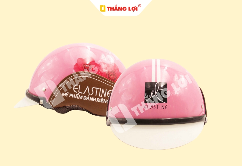 Nón bảo hiểm nửa đầu màu hồng thương hiệu mỹ phẩm Elastine