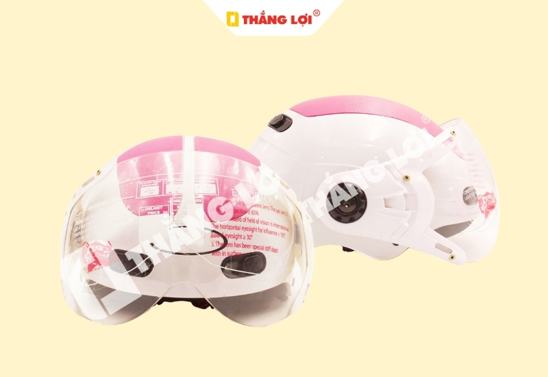 Nón bảo hiểm nửa đầu có kính màu hồng trắng