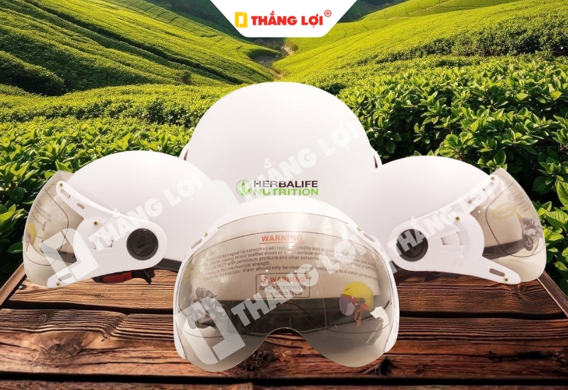 Mẫu nón bảo hiểm màu trắng in logo Hetbalife