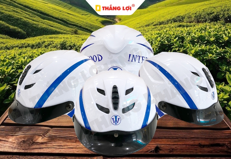 Mẫu nón bảo hiểm màu trắng in logo Interword