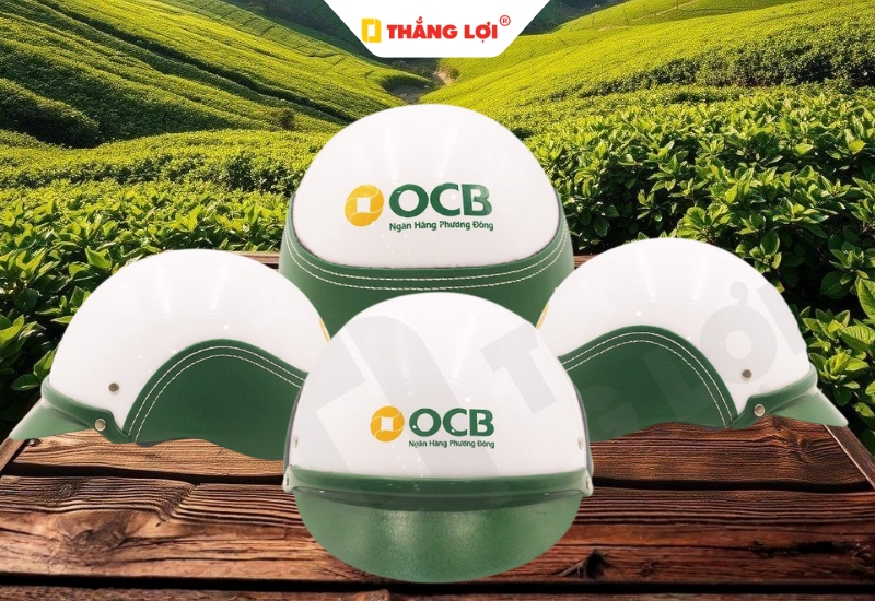 Mẫu nón bảo hiểm màu trắng in logo ngân hàng OCB