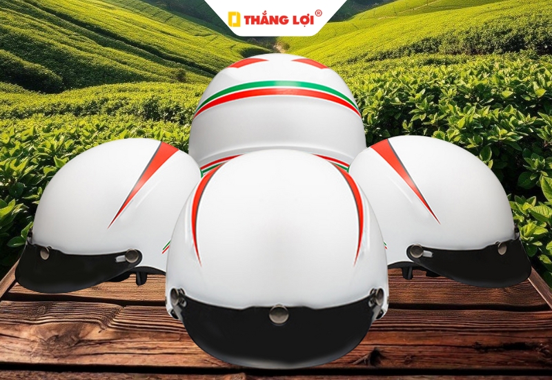 Mẫu nón bảo hiểm màu trắng in logo thương hiệu