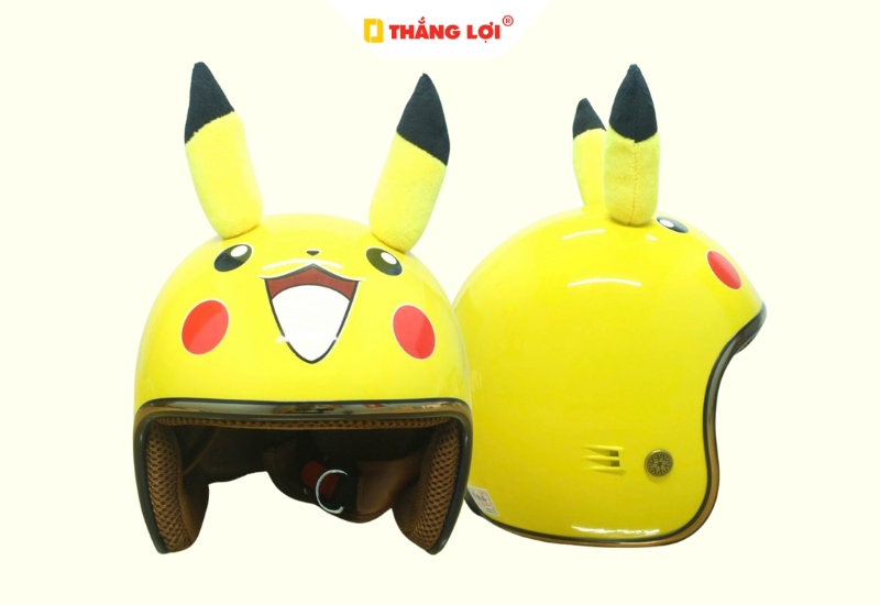 Nón bảo hiểm 3 phần 4 màu vàng in hình Pokemon