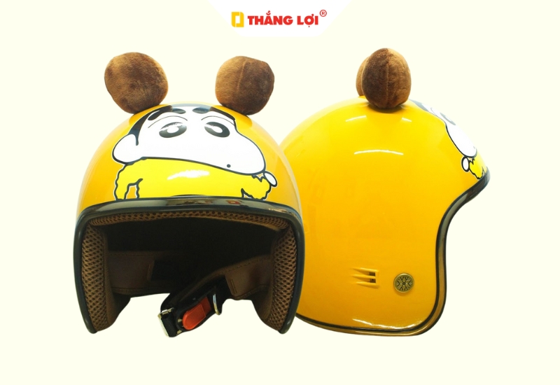 Nón bảo hiểm 3 phần 4 màu vàng in hình Cushin