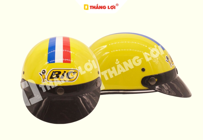 Nón bảo hiểm nửa đầu màu vàng in logo BIC