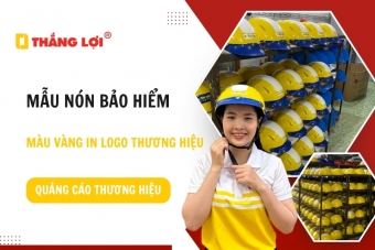 Mẫu nón bảo hiểm màu vàng in logo thương hiệu quảng cáo thương hiệu