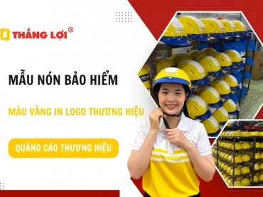 Mẫu nón bảo hiểm màu vàng in logo thương hiệu quảng cáo thương hiệu
