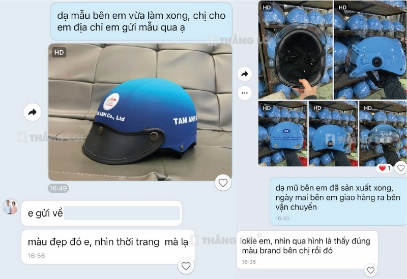 Đánh giá của công ty đã sử dụng nón bảo hiểm màu xanh dương của Thắng Lợi