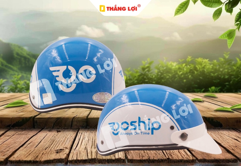 Mẫu nón bảo hiểm màu xanh cho đơn vị giao hàng GoShip