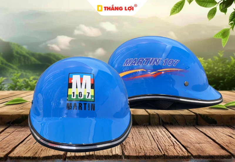 Mẫu nón bảo hiểm màu xanh in logo đơn vị Martin