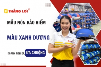 Mẫu nón bảo hiểm màu xanh dương in logo thương hiệu