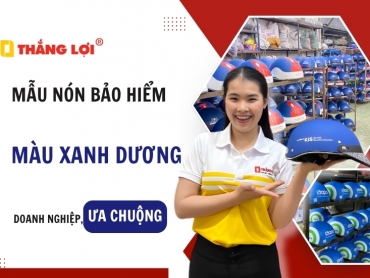 Mẫu nón bảo hiểm màu xanh dương in logo thương hiệu