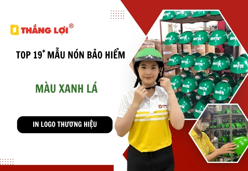 Mẫu nón bảo hiểm màu xanh lá in logo thương hiệu
