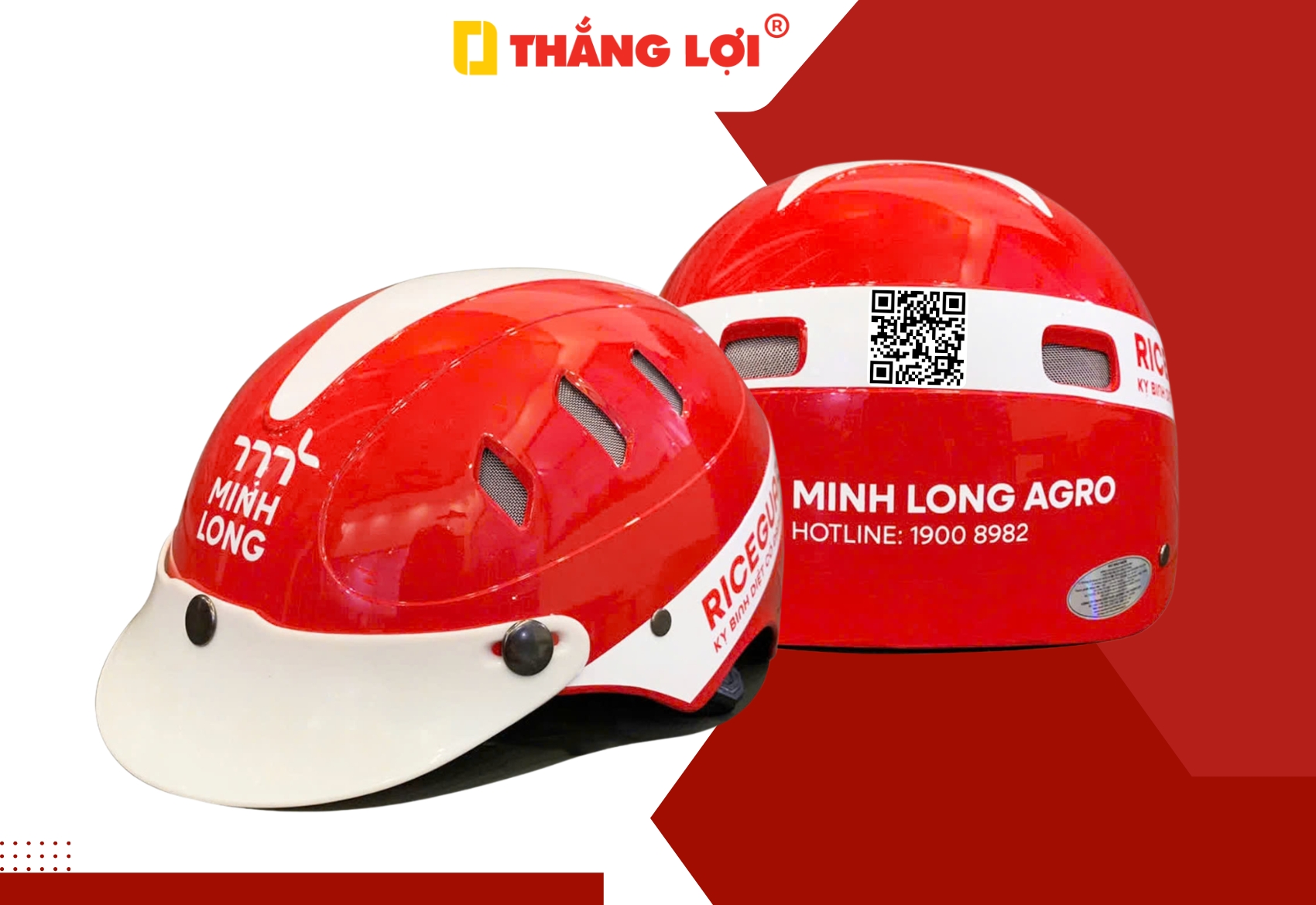 Mẫu nón bảo hiểm QR Code in logo Minh Long Agro