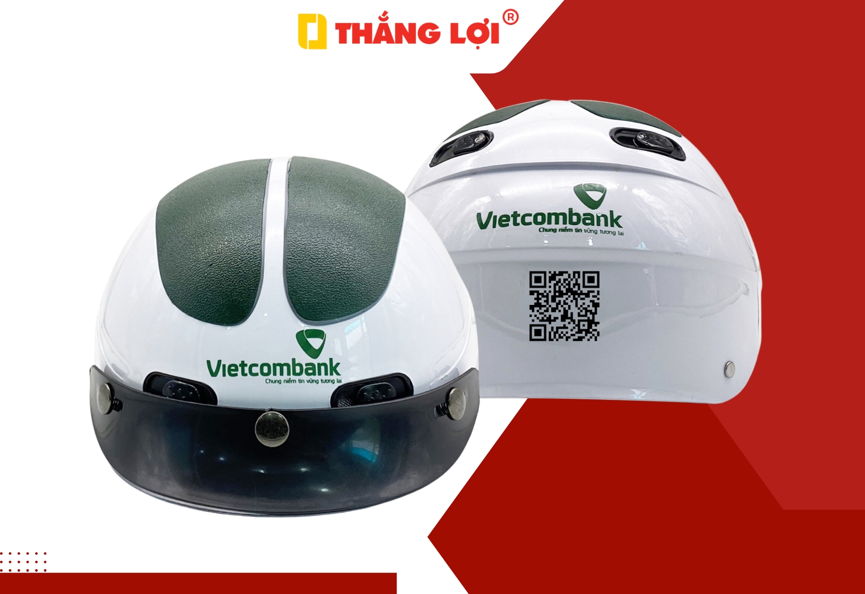 Mẫu nón bảo hiểm QR Code in logo Ngân hàng Vietcombank