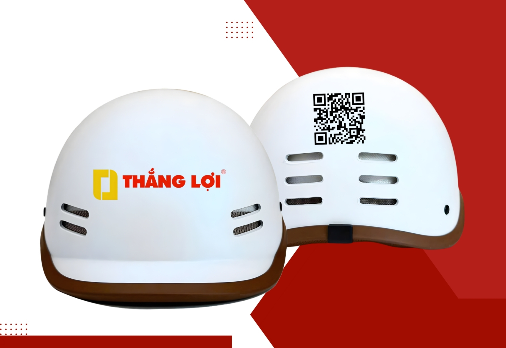 Mẫu nón bảo hiểm QR Code in logo Thắng Lợi