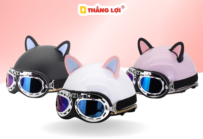Mẫu mũ bảo hiểm 1/2 gắn tai mèo Cute