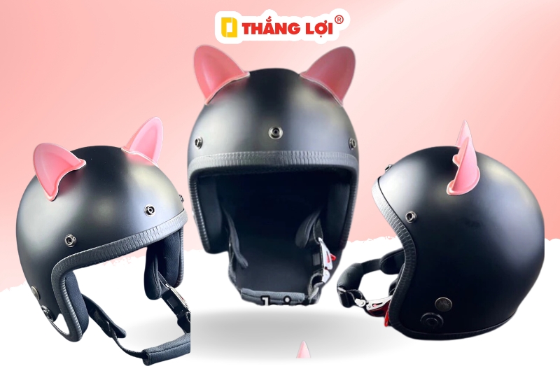 Mẫu mũ bảo hiểm 3 phần 4 gắn tai mèo cực ngầu