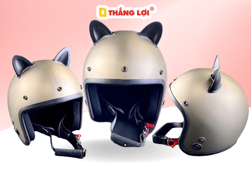 Mẫu mũ bảo hiểm 3 phần 4 gắn tai mèo