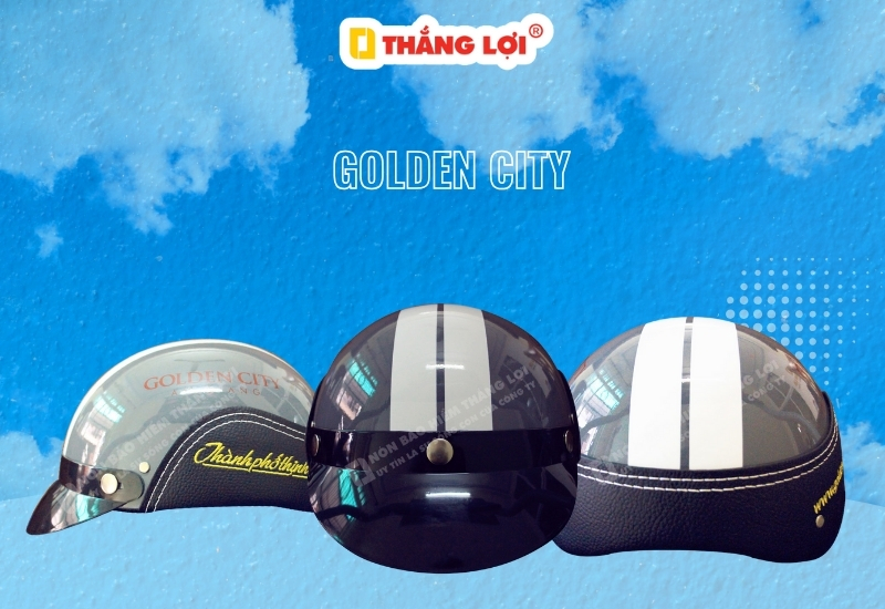 Nón bảo hiểm in logo sàn giao dịch bất động sản Golden City An Giang màu đen