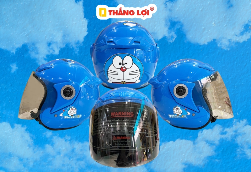 Nón bảo hiểm 3 phần 4 có kính in hình Doraemon