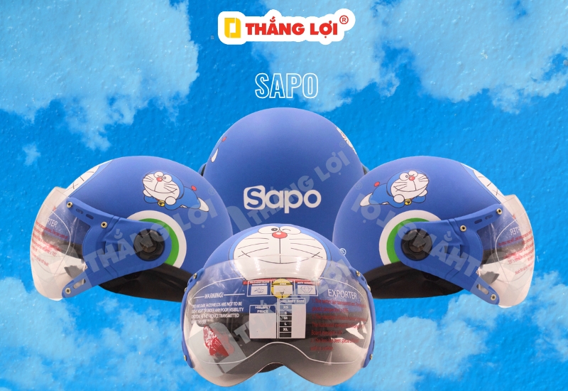 Nón bảo hiểm Doraemon in logo thương hiệu Sapo