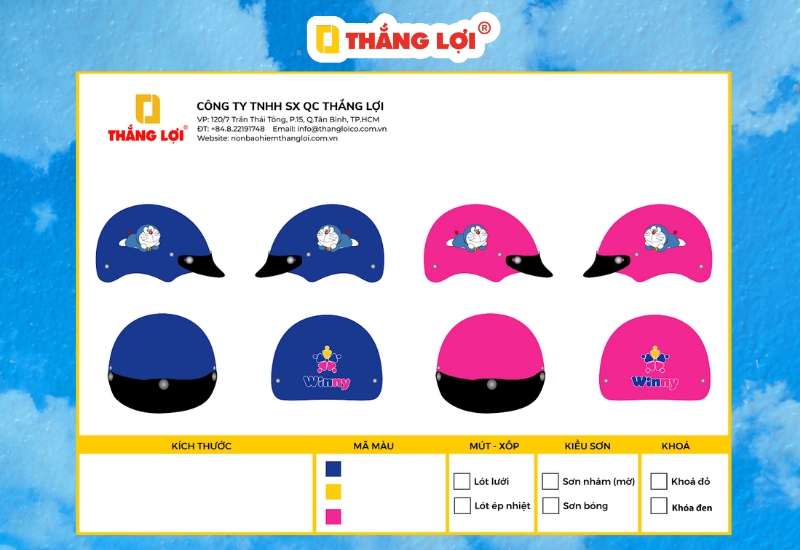 Nón bảo hiểm Doraemon thương hiệu máy tính bảng trẻ em Winny